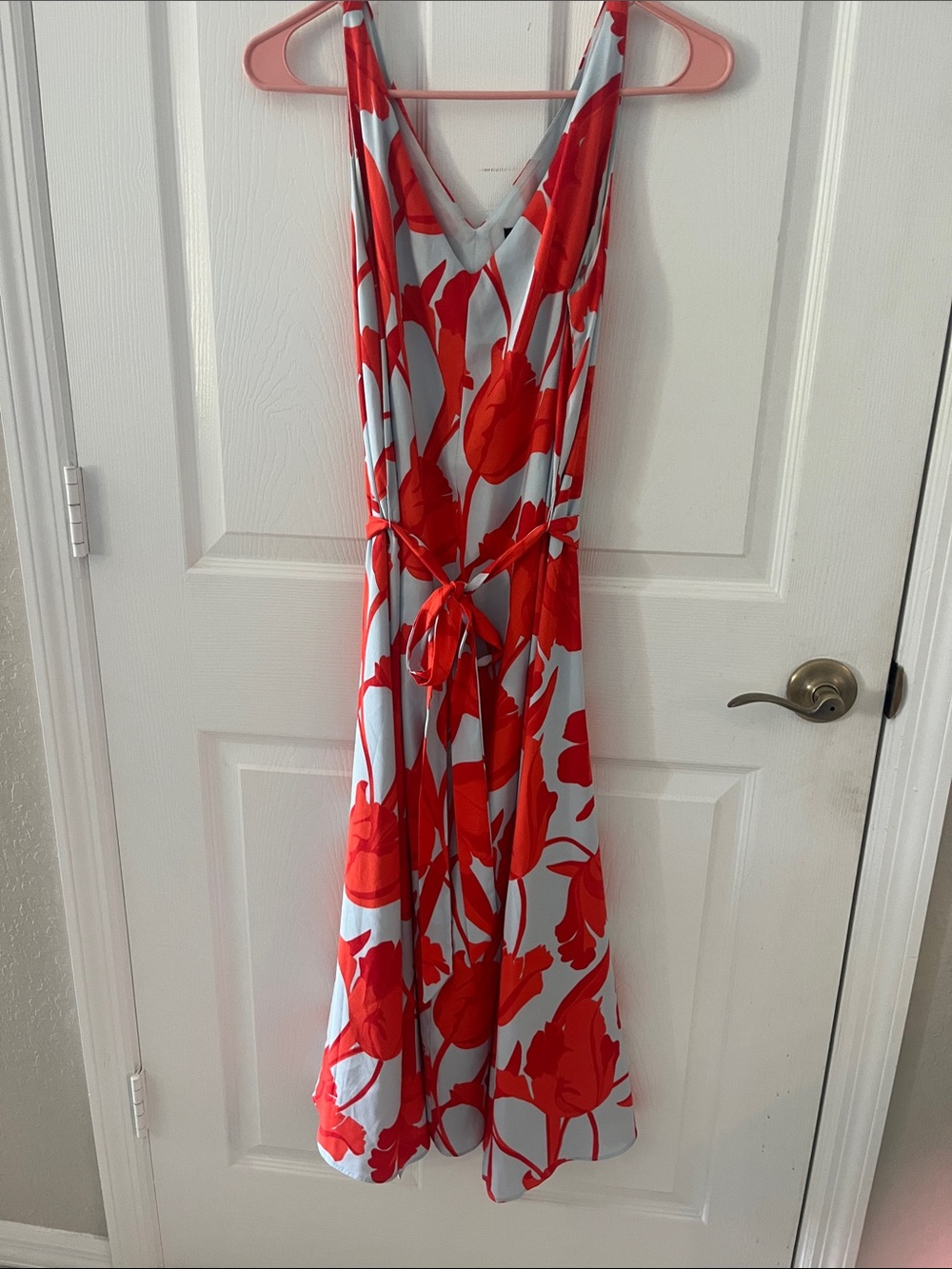 Ann Taylor Red Floral V-Neck Maxi Dress